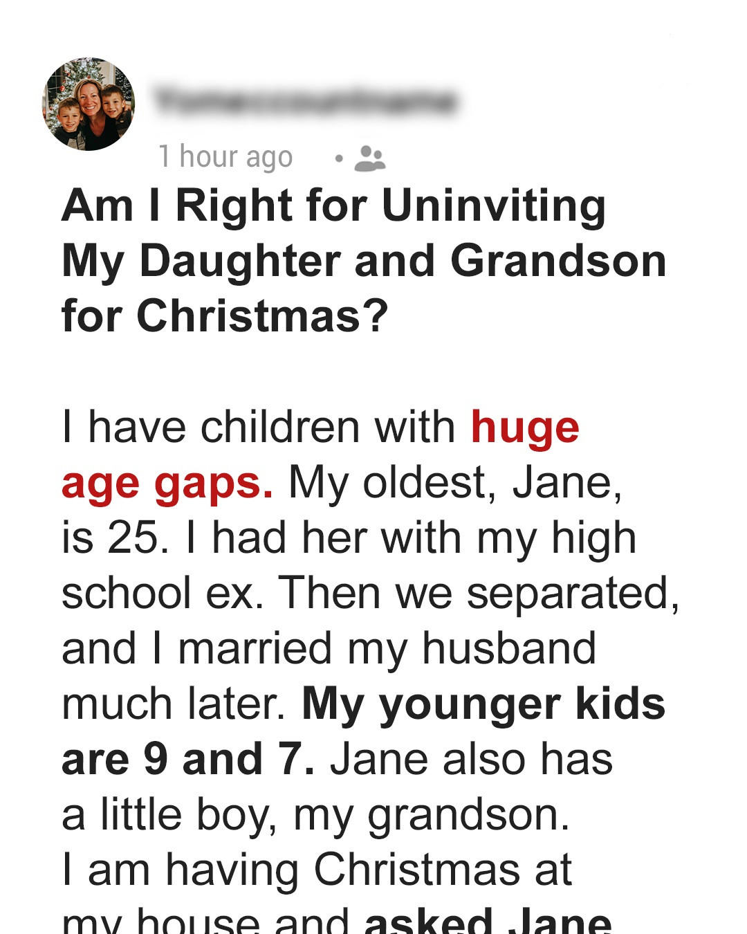 I Uninvited My Oldest Daughter and Grandson to Christmas after She Refused to Do Me a Favor