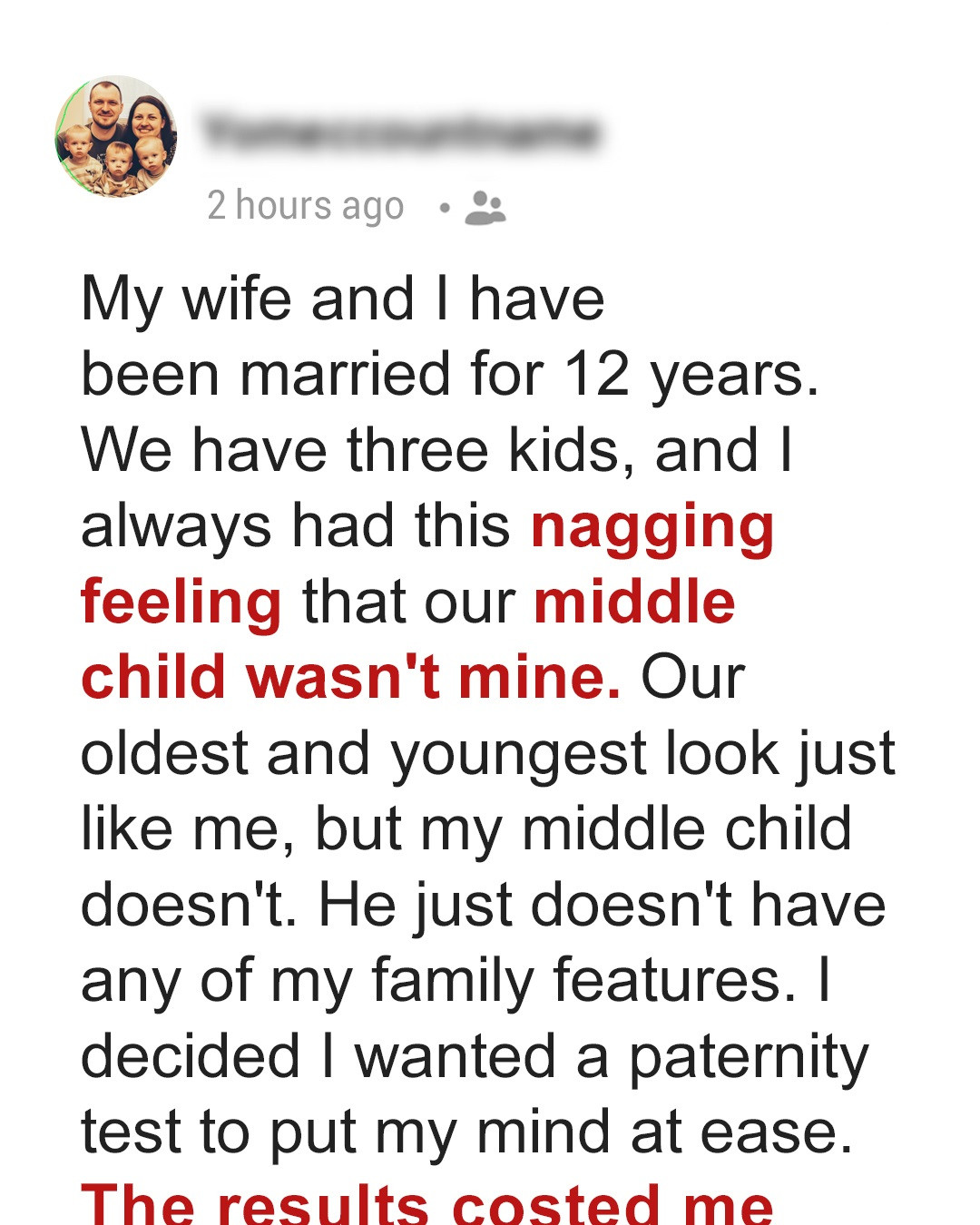 Father’s Middle Son Doesn’t Look Enough Like Him So He Conducts a DNA Test on the Boy