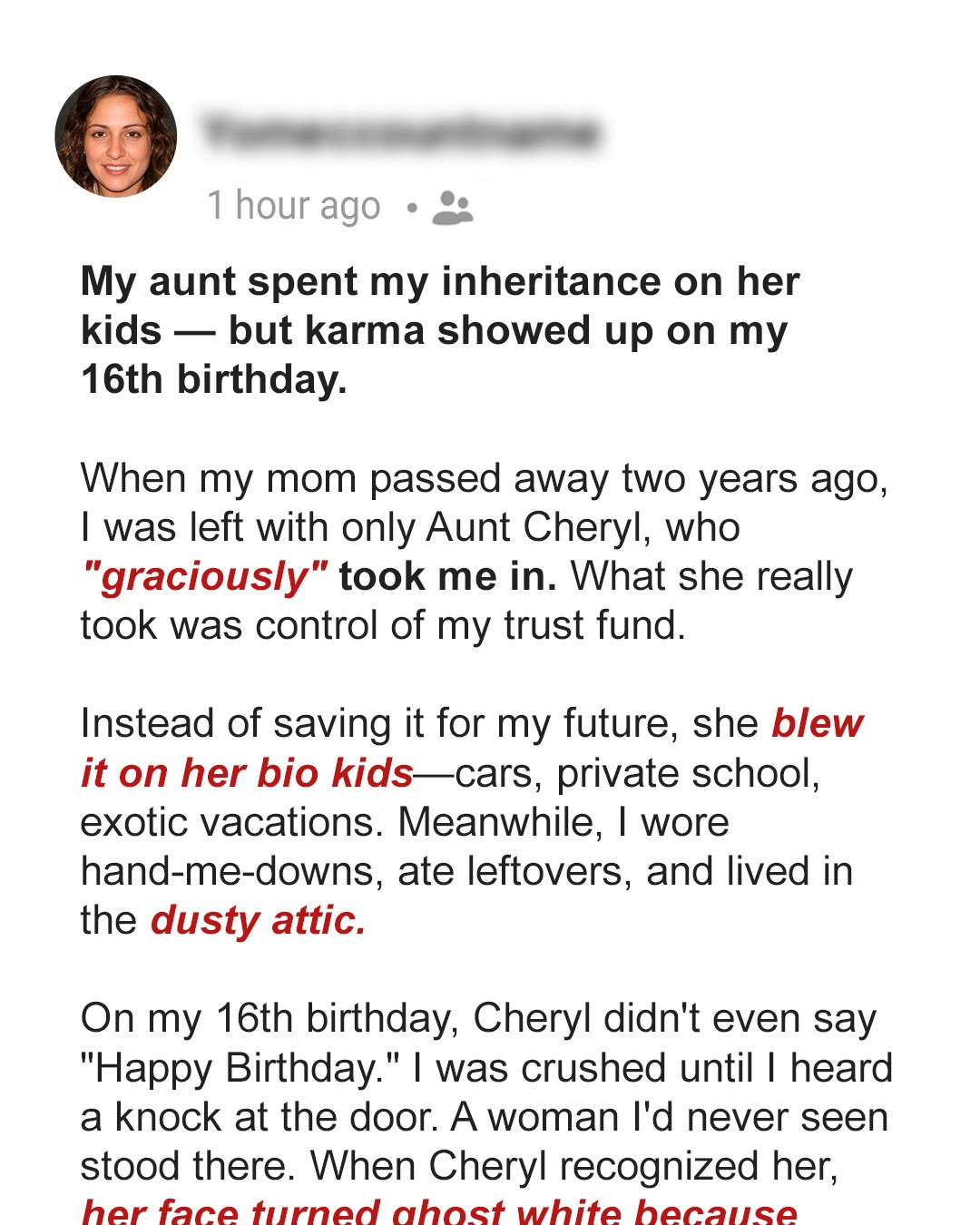 After My Mom’s Death, My Aunt Adopted Me to Get My Inheritance — on My 16th Birthday, a Stranger Came and Told Her, ‘It’s Time for You to Pay for What You Did’