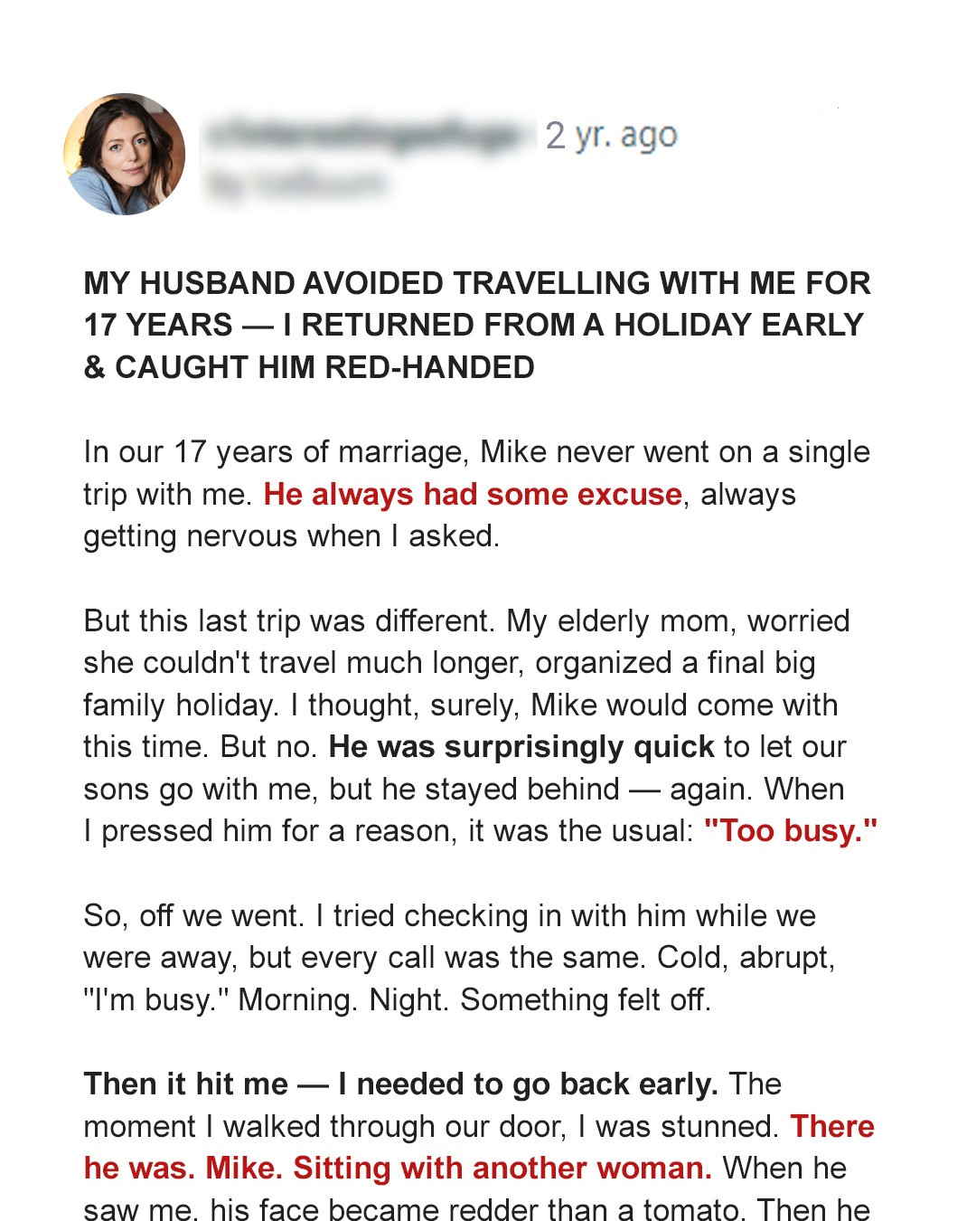 My Husband Avoided Traveling with Me for 17 Years — I Came Back from Holiday Early to Learn Why