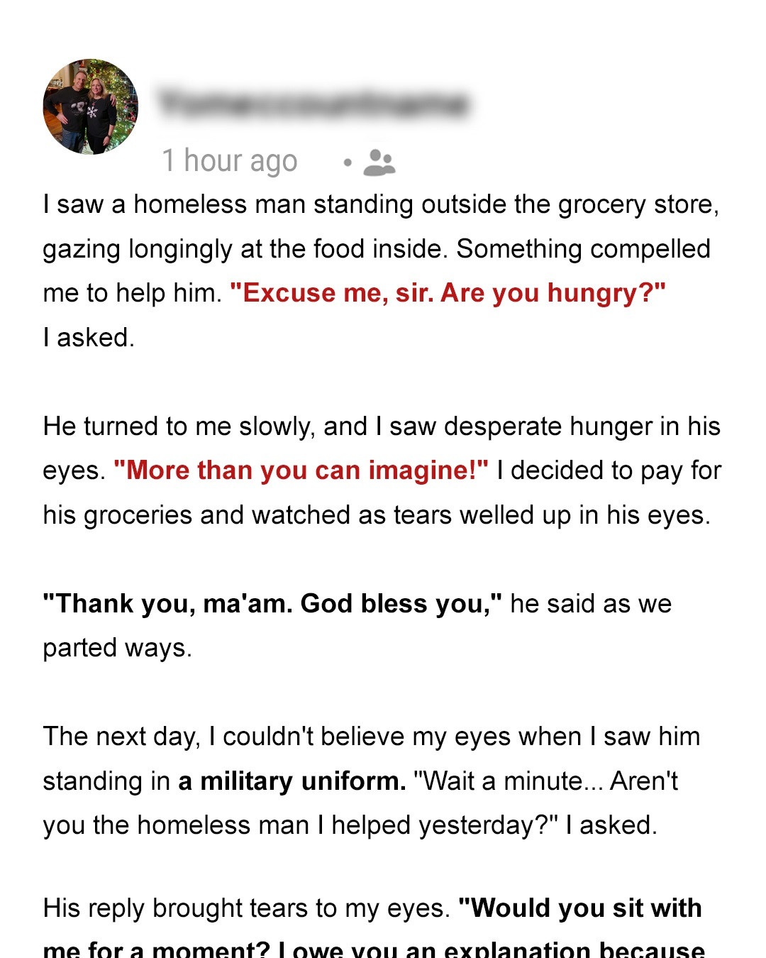 I Bought Food for a Homeless Man, He Stunned Me with His Confession the Next Day