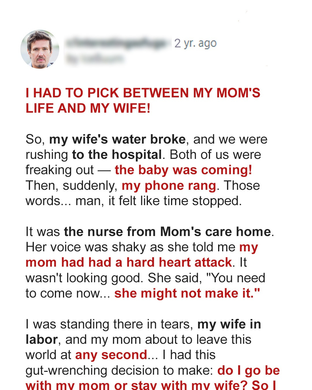 I Was about to Take My Wife in Labor to the Hospital When I Got a Call That My Mom Was Dying – Story of the Day