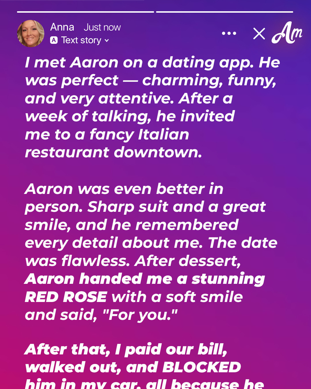 My Date Gave Me a Red Rose at the End of Dinner – I Blocked Him Immediately After