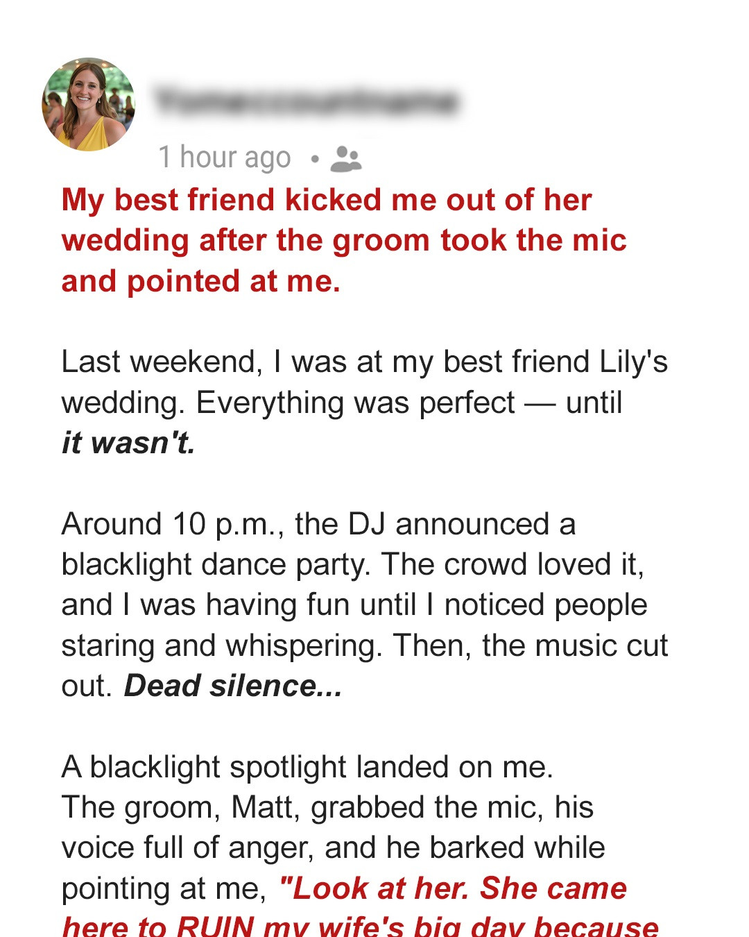 My Best Friend Kicked Me Out of Her Wedding After the Groom Took the Mic and Pointed at Me
