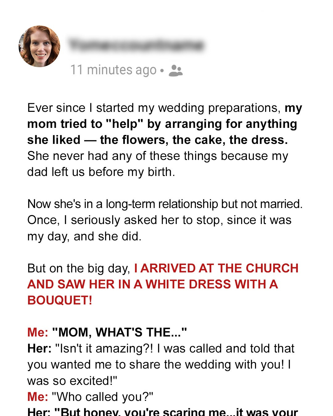 I Came to My Wedding and Saw My Mom in a Wedding Dress with a Bouquet