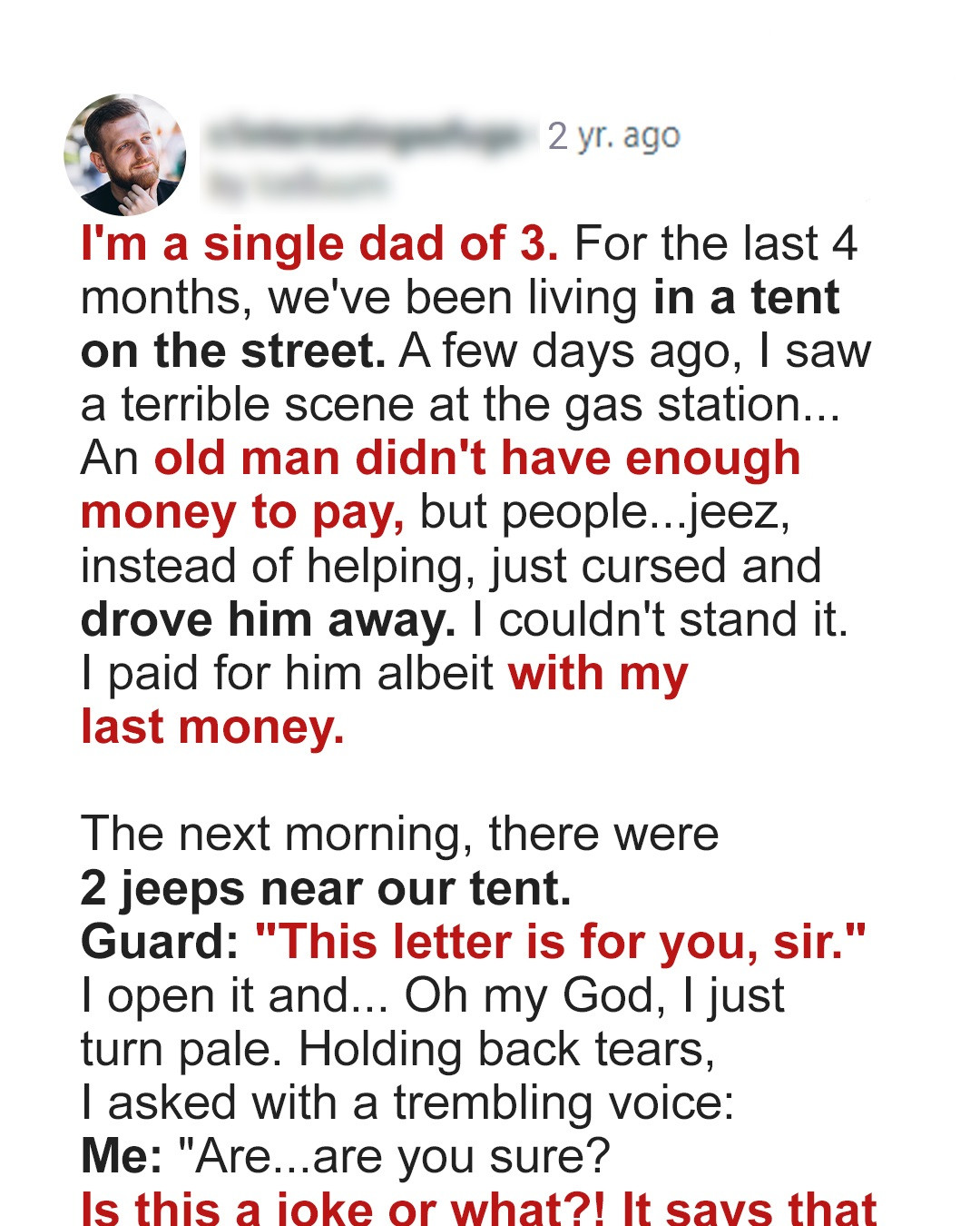 Dad of 3 Living in Tent Gives Last $2 to Stranger at Gas Station, Wakes up Owning a Big Company — Story of the Day