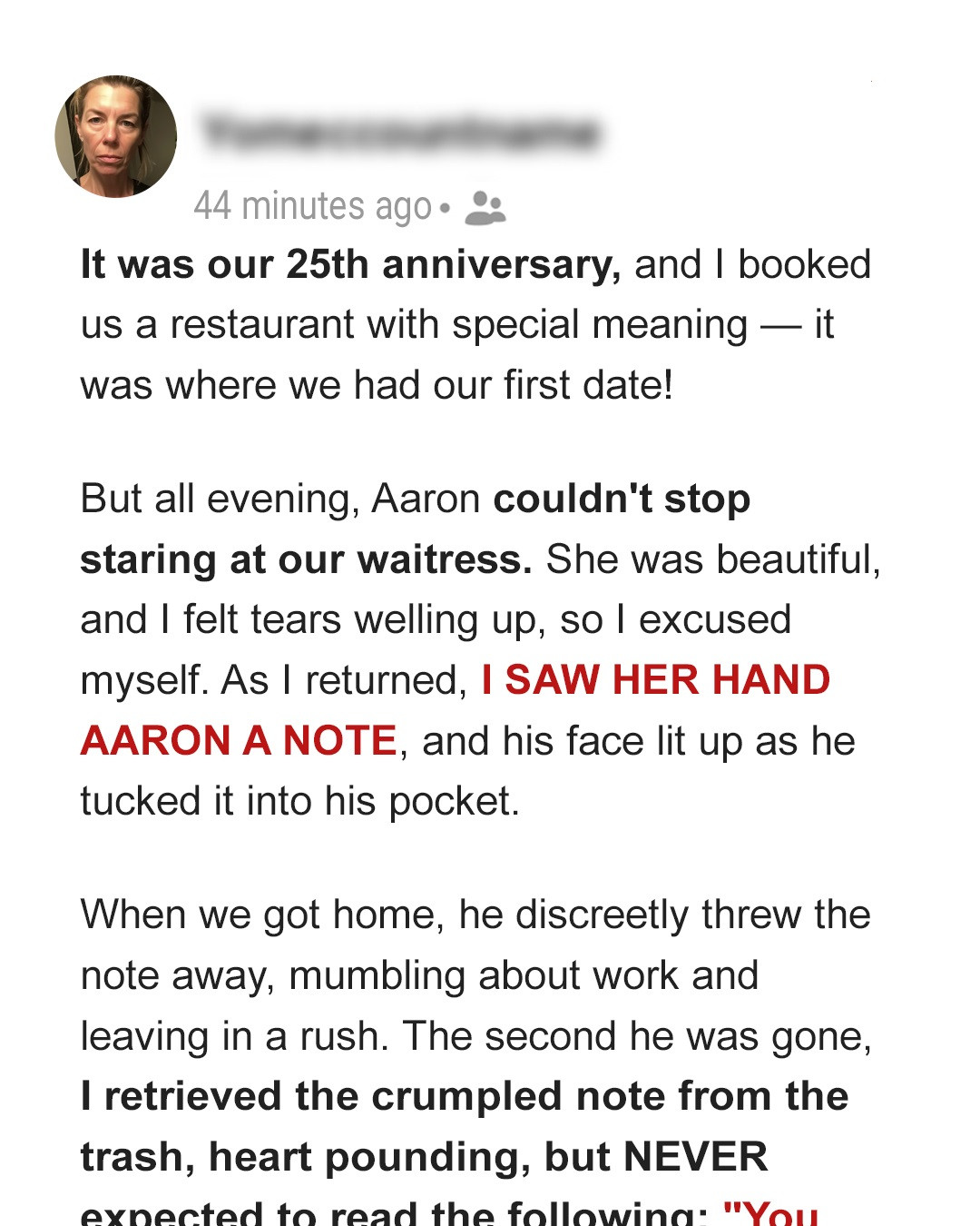 I Saw a Beautiful Waitress Hand My Husband a Note – His Face Turned Red as He Read It