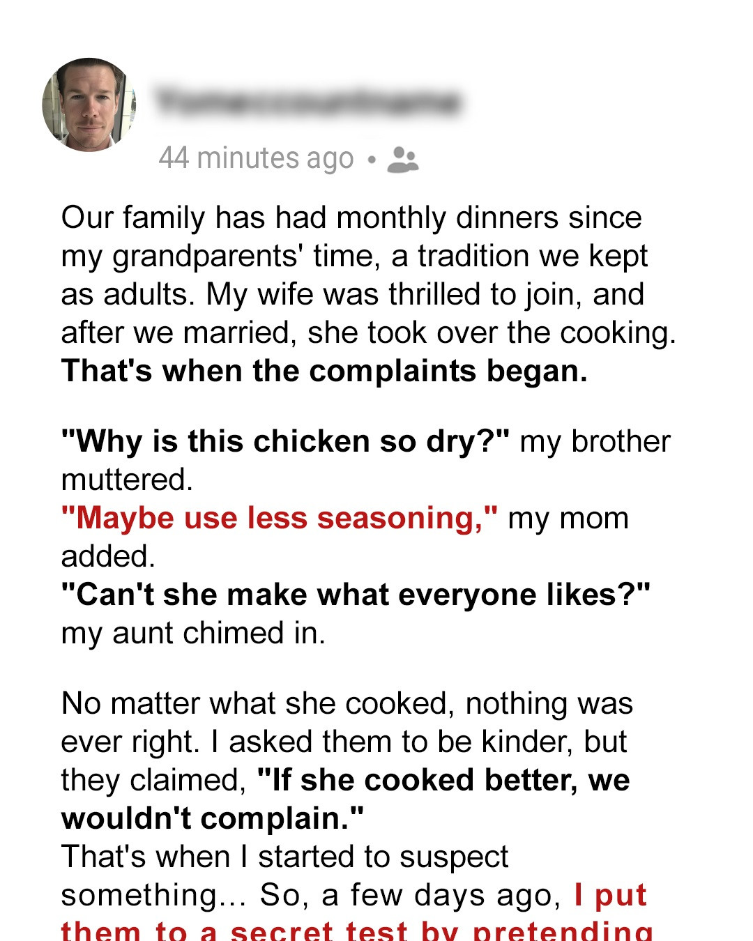 My Relatives Started Complaining about My Wife’s Meals at Our Monthly Family Dinners – So We Decided to Secretly Test Them