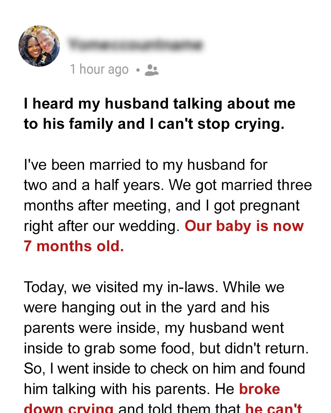 I Heard My Husband Talking about Me to His Family and I Can’t Stop Crying