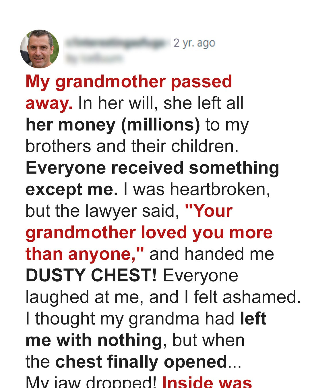 Grandmother Excludes Youngest Grandson from Will and Leaves Him Only a Dusty Chest – Story of the Day ​