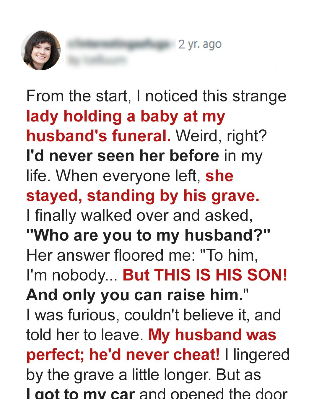 At Husband’s Funeral Wife Meets a Woman with His Baby in Her Arms – Story of the Day