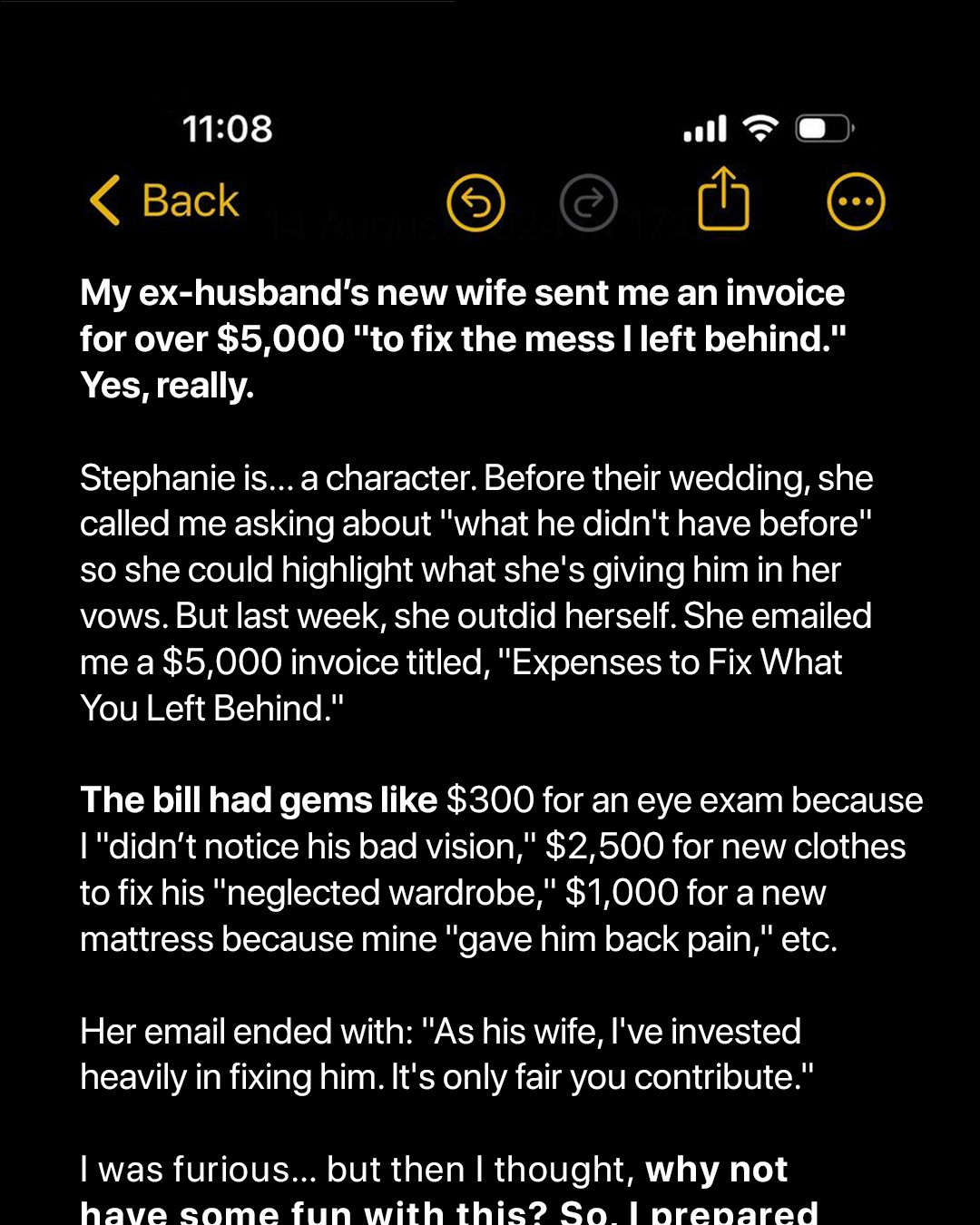 My Ex-husband’s New Wife Sent Me a Bill for ‘Expenses Caused by Me’