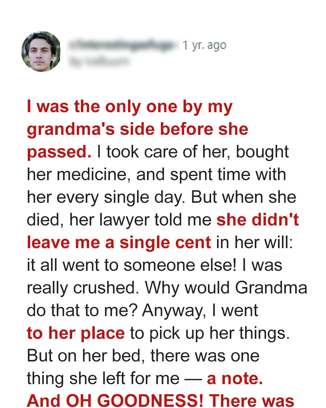 Man Certain Rich Grandma Left Him a Large Fortune Finds Only a Note in Her Featherbed — Story of the Day