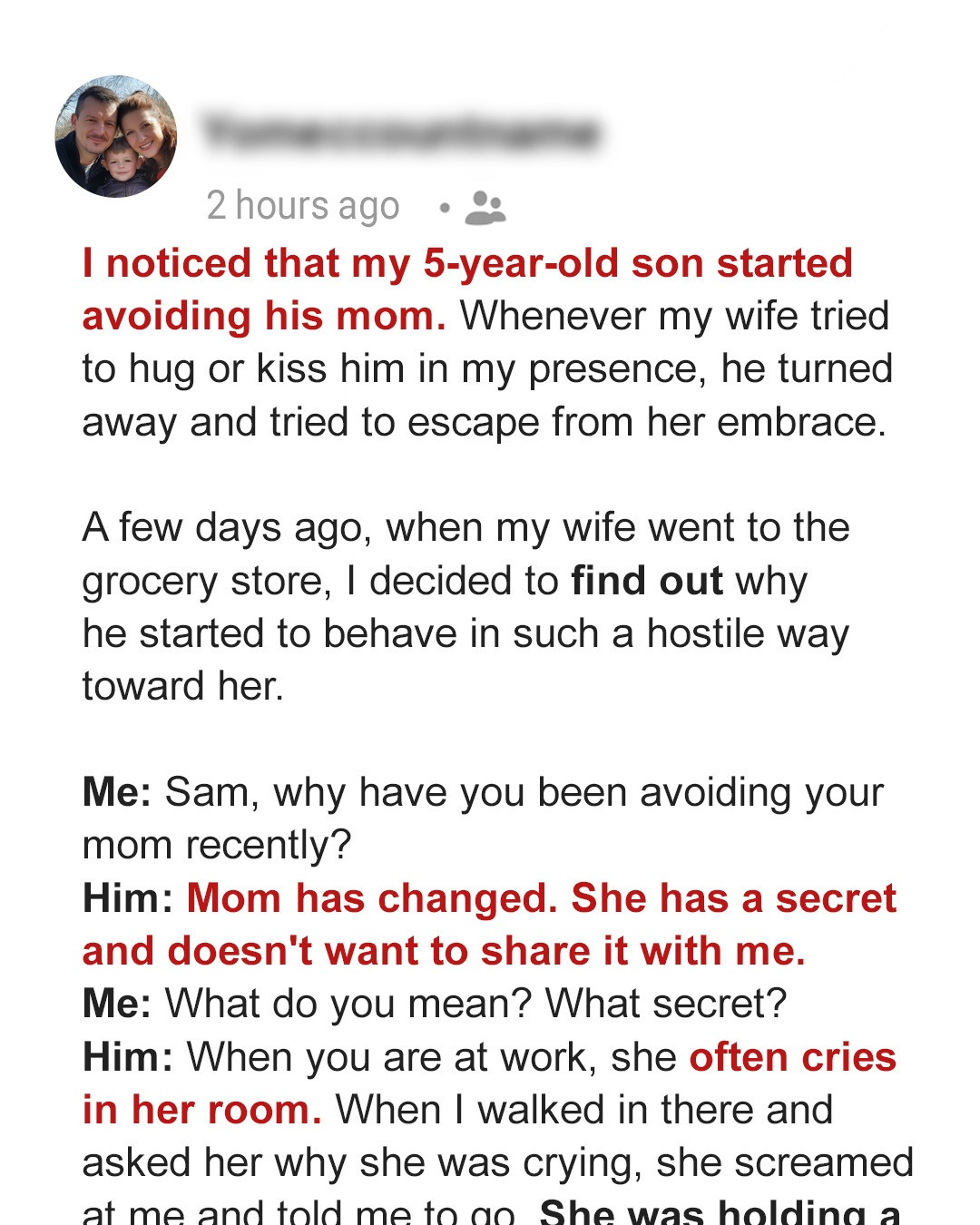 My 5-Year-Old Son Started Avoiding His Mom – His Reason Greatly Worried Me, So I Confronted My Wife