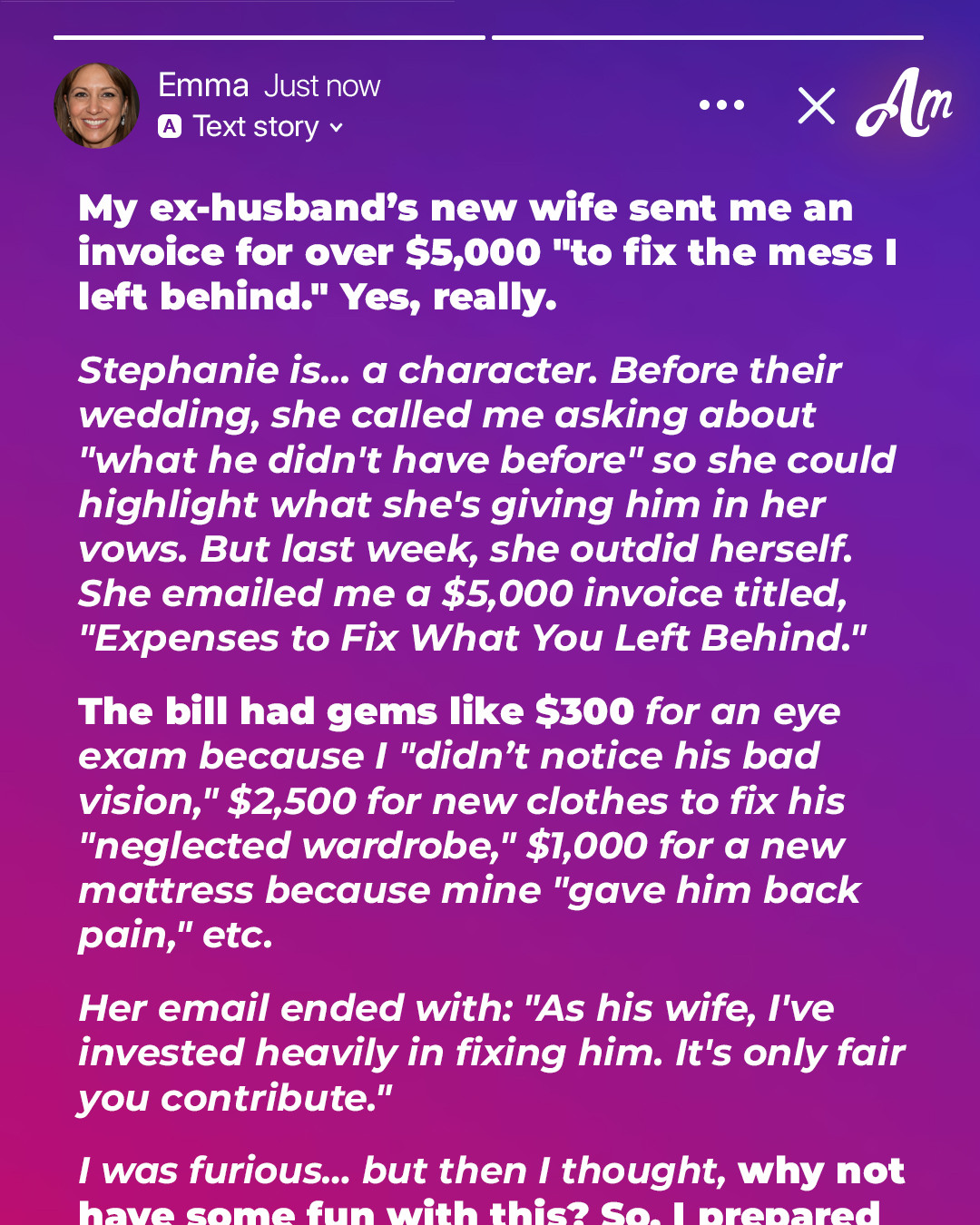 My Ex-husband’s New Wife Sent Me a Bill for ‘Expenses Caused by Me’
