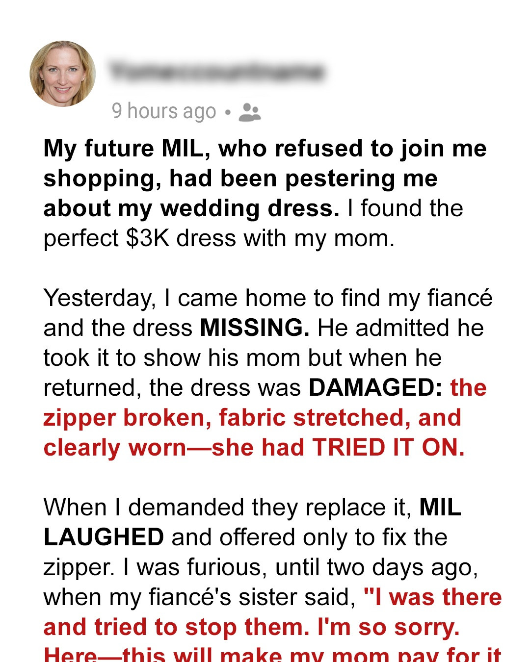 My MIL Tried on My Wedding Dress and Ruined It — She Refused to Pay for It, So I Used My Secret Weapon