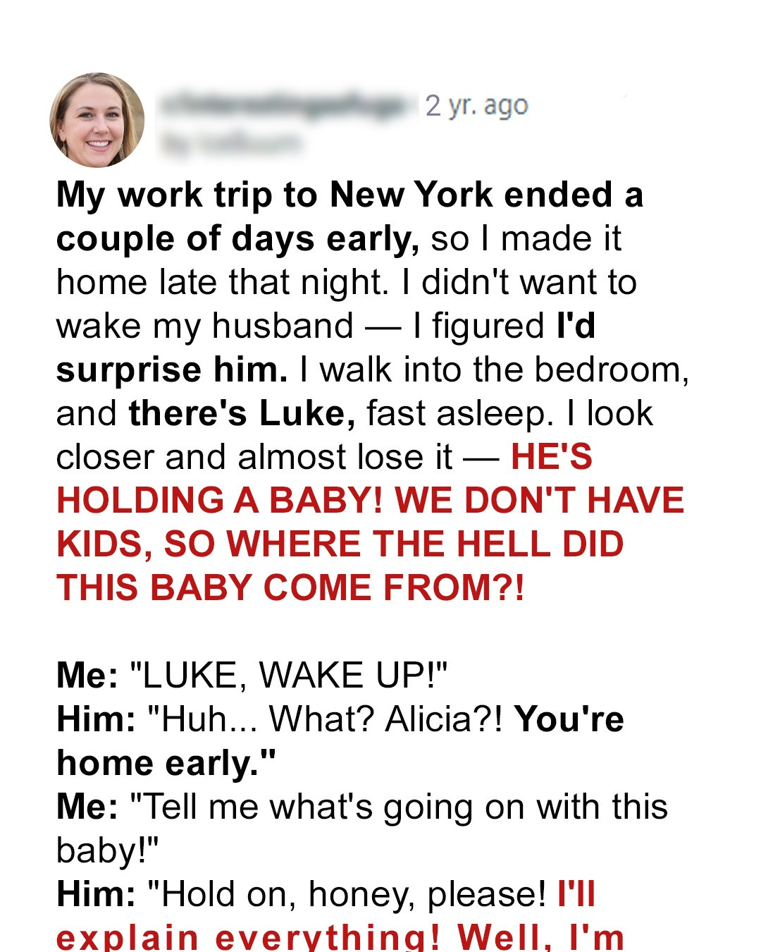 Childless Woman Returns from a Business Trip a Day Early and Finds a Baby in Her House – Story of the Day