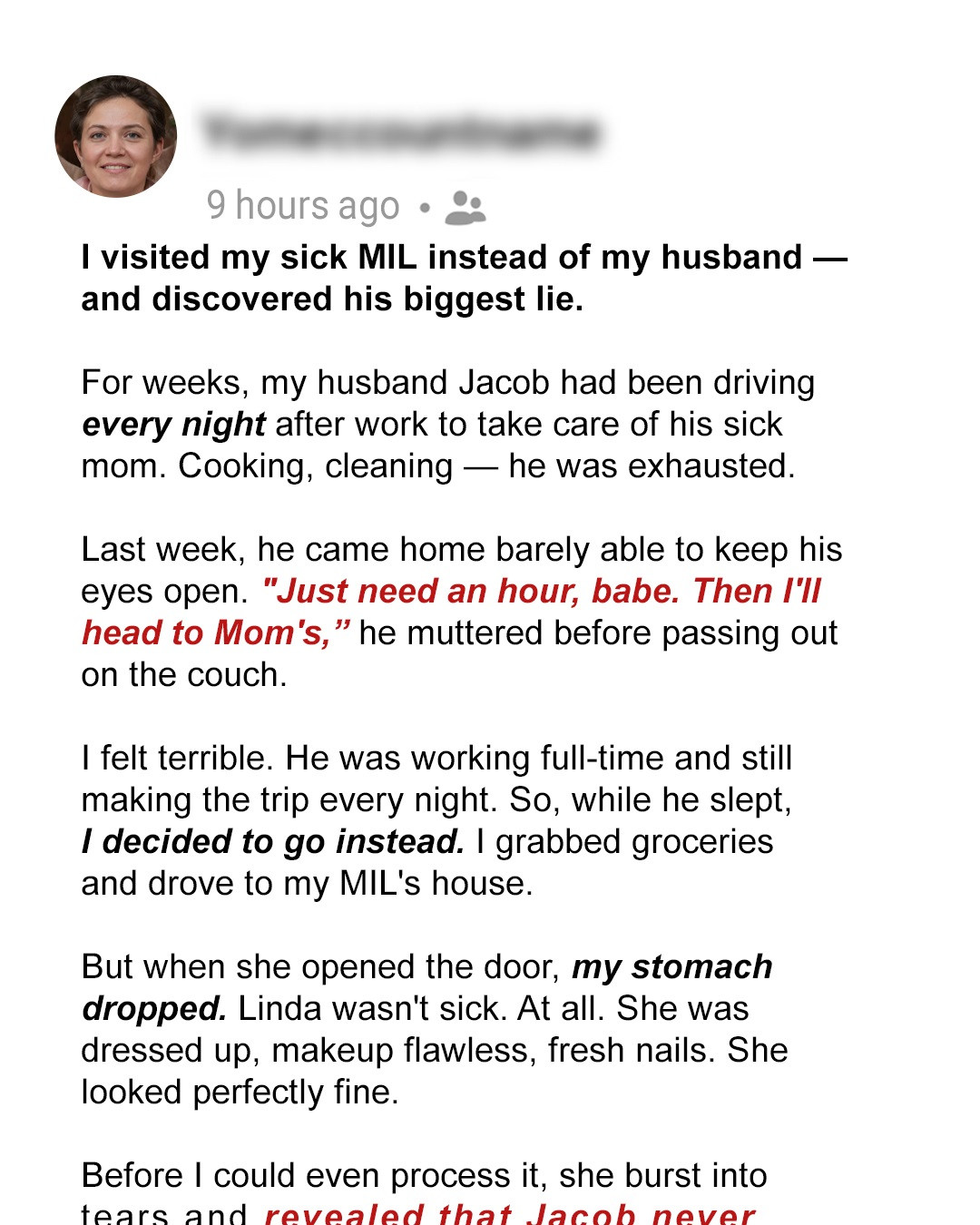 I Visited My Sick MIL to Give My Tired Husband a Break — What I Discovered Left Me Speechless