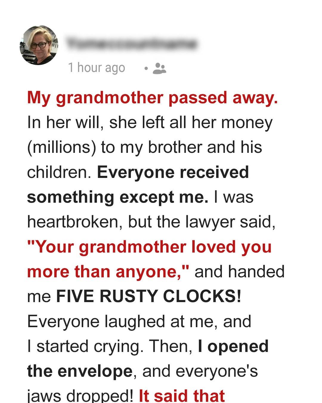 Linda Inherits Grandma’s Old Clocks & Greedy Brother Gets House, Turns Out She Got Almost $200K – Story of the Day