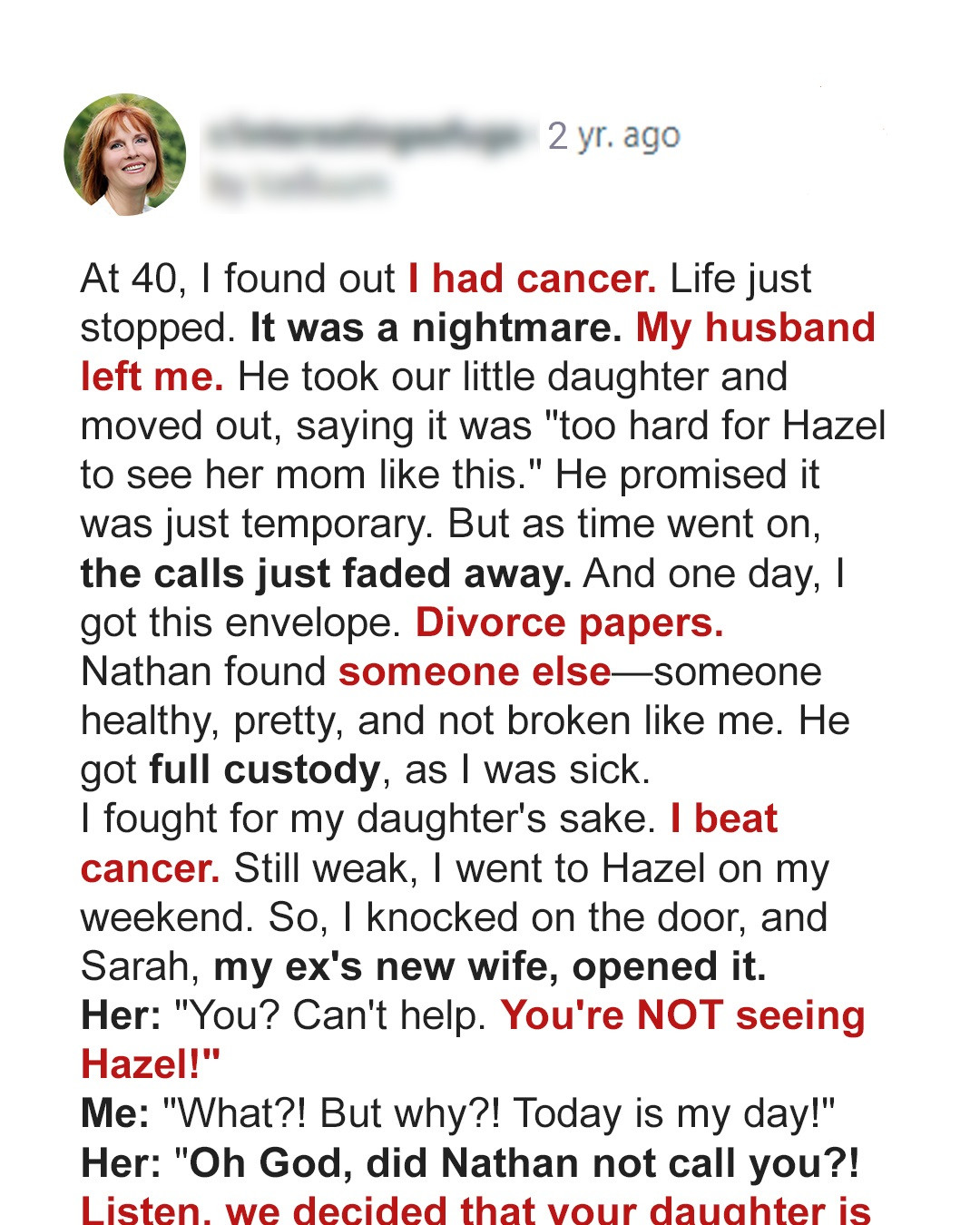 I Survived Cancer to Reunite with My Daughter, Only to Find Her Stepmother Had Erased Me from Her Life — Story of the Day