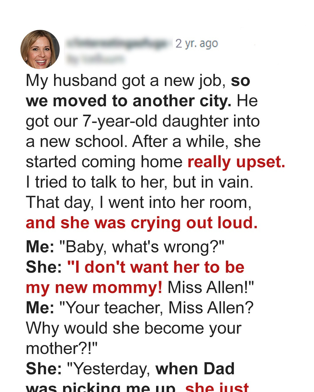 My Daughter Always Came Back from School Sad & Her Reason Made Me Divorce My Husband