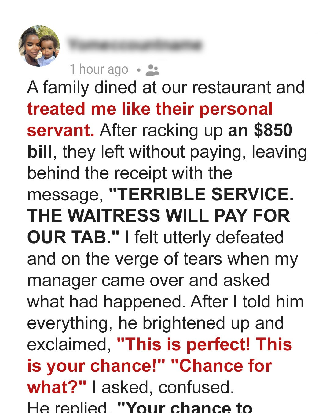 A Family Criticized My Service and Left the Restaurant Without Paying an $850 Bill — but I Turned It to My Advantage
