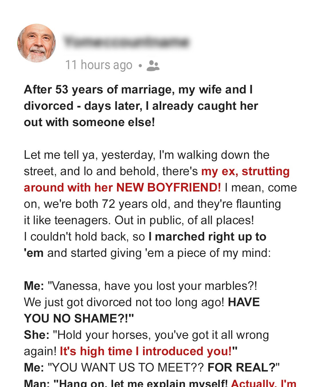 Elderly Couple Divorces after 53 Years of Marriage, Later Man Sees Ex-wife Dating in Cafe — Story of the Day