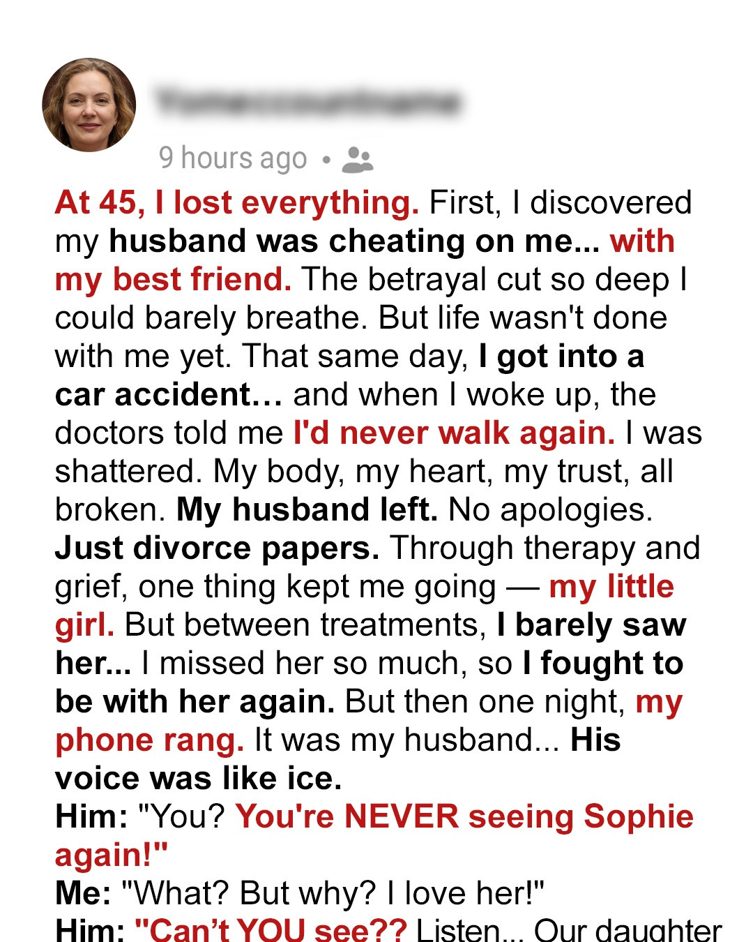 My Husband Left Me for His Mistress When I Ended Up in a Wheelchair But I Refused to Let Him Take Our Daughter Too — Story of the Day