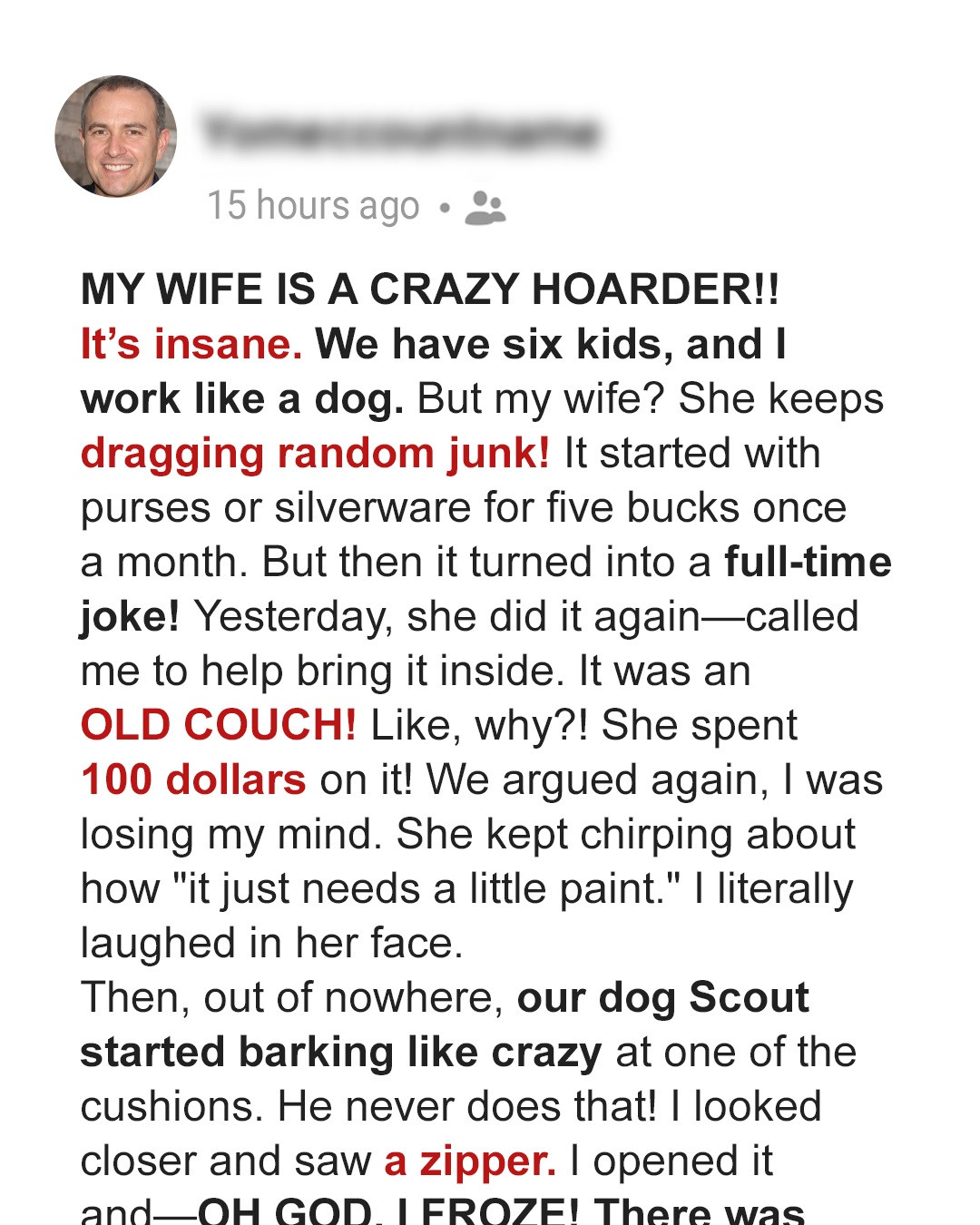 Husband Mocks Old Sofa His Wife Bought at Flea Market, Notices Its Zipper Minutes Later — Story of the Day