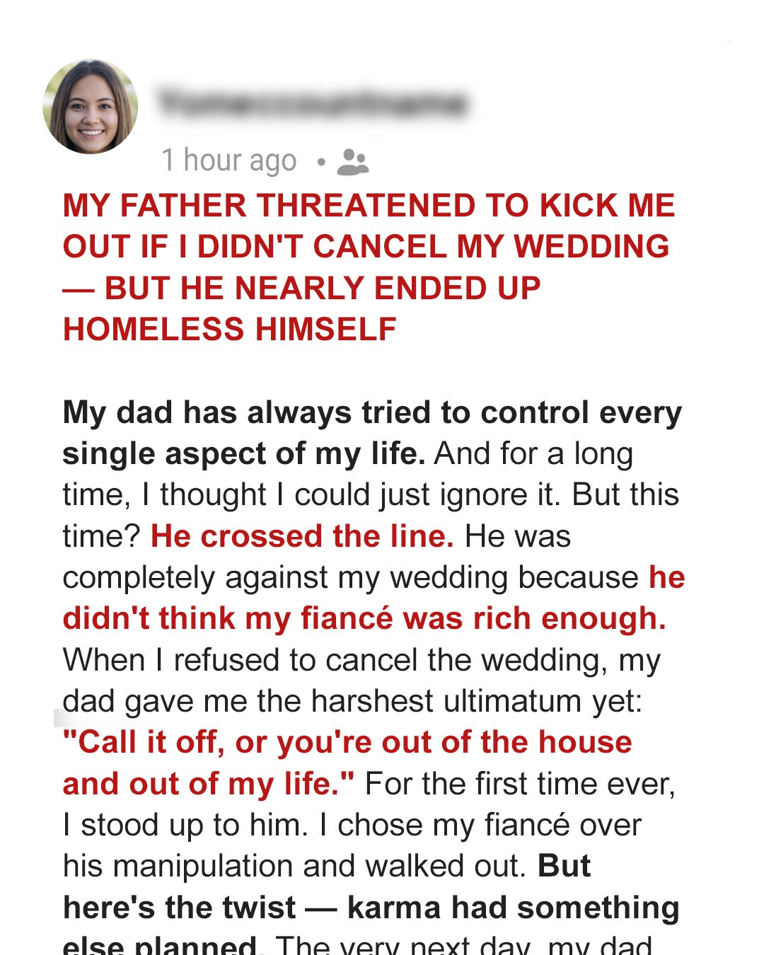 My Father Threatened to Kick Me Out If I Didn’t Cancel My Wedding — But He Nearly Ended Up Homeless Himself