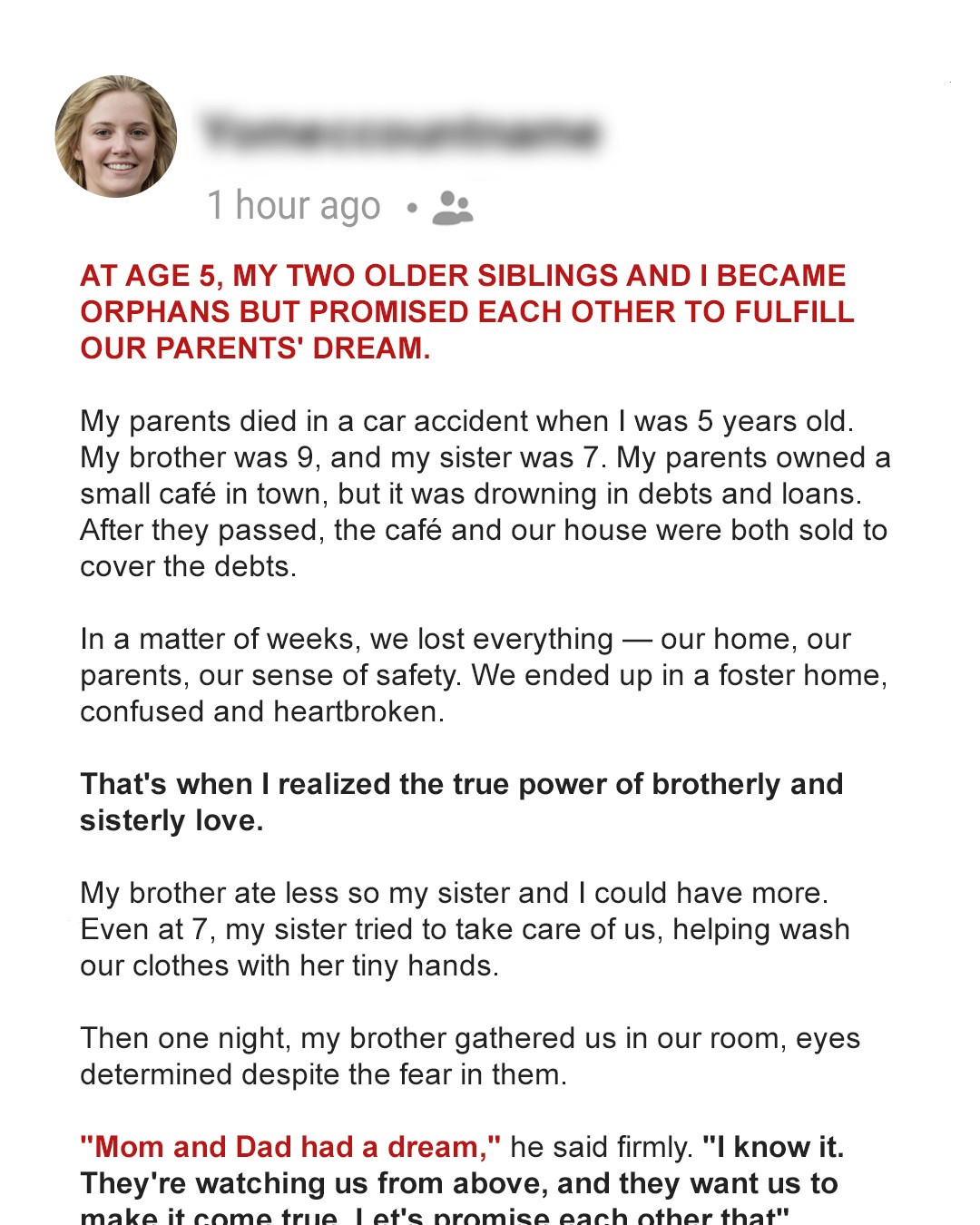At Age 5, My Two Older Siblings and I Became Orphans but Promised Each Other to Fulfill Our Parents’ Dream