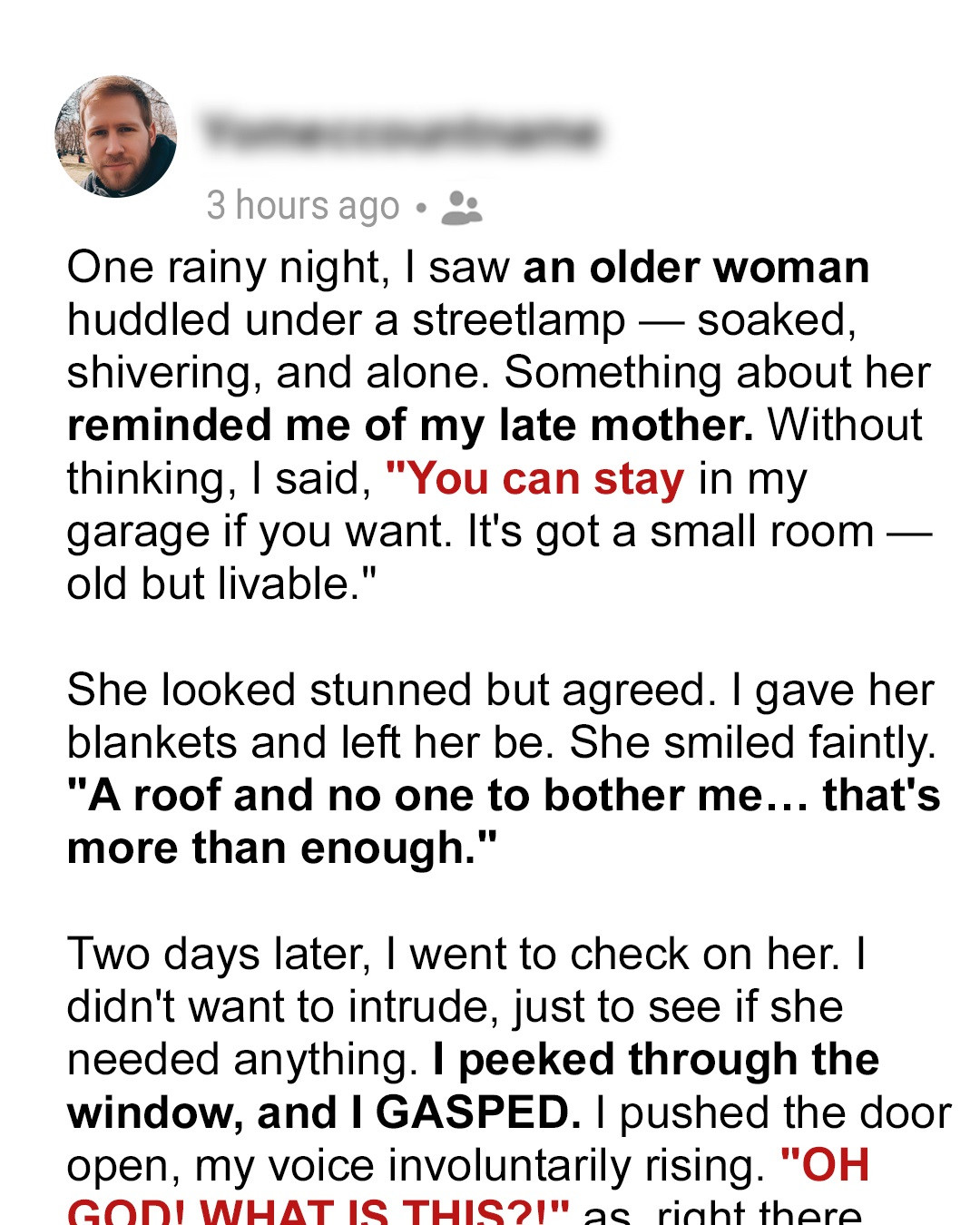 I Gave Shelter to a Homeless Woman in My Garage – Two Days Later, I Looked Inside and Cried, ‘Oh God! What Is This?!’