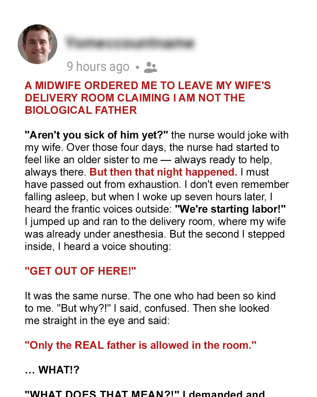Nurse Ordered Me to Leave My Wife’s Delivery Room — ‘Only the Baby’s Real Father Can Stay!’ She Yelled