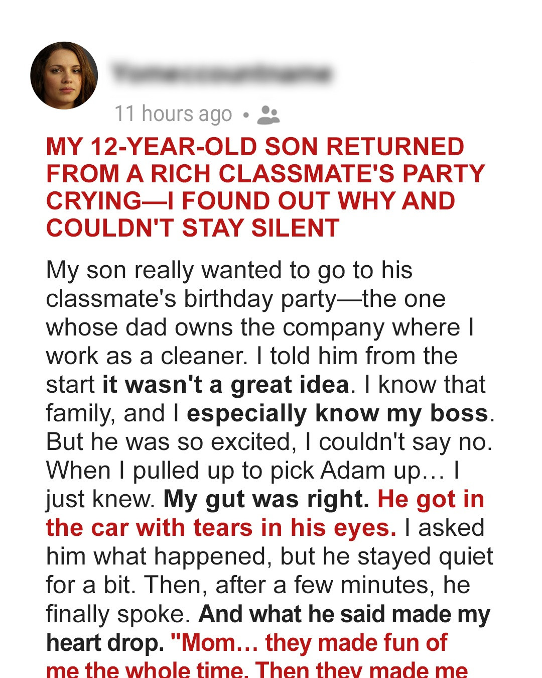My 12-Year-Old Son Came Home Crying After a Rich Classmate’s Party – When I Found Out Why, I Couldn’t Stay Silent