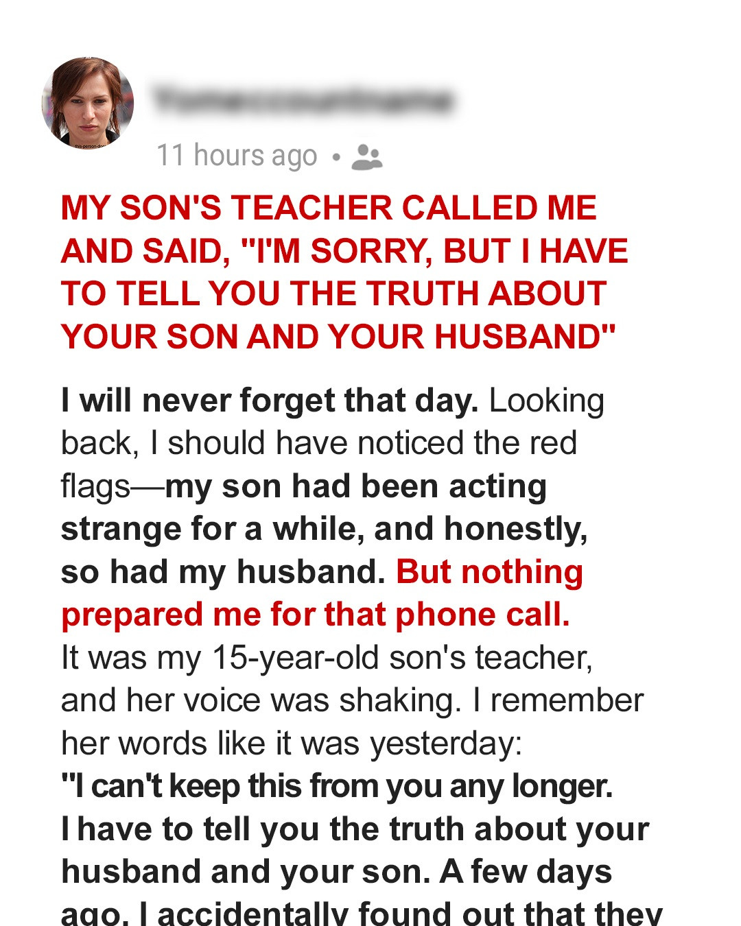 My Son’s Teacher Called Me and Said, ‘I’m Sorry, but I Have to Tell You the Truth About Your Son and Your Husband’