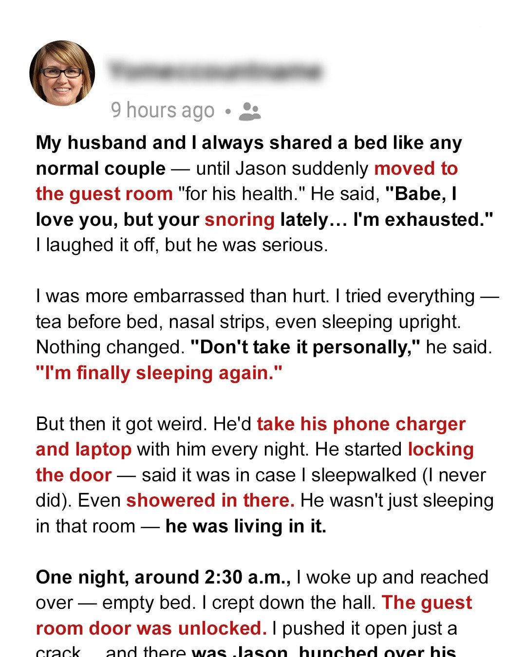 My Husband Insisted on Sleeping in Separate Rooms Because I Snore – But What I Caught Him Doing One Night Changed Everything