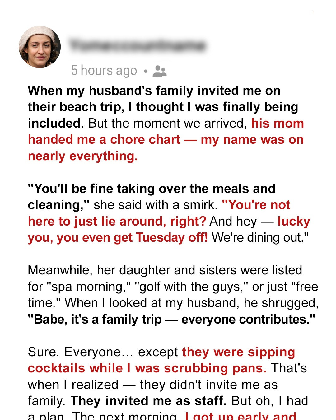 My Husband’s Family Gave Me a Chore List for the Family Vacation—While They Relaxed on the Beach