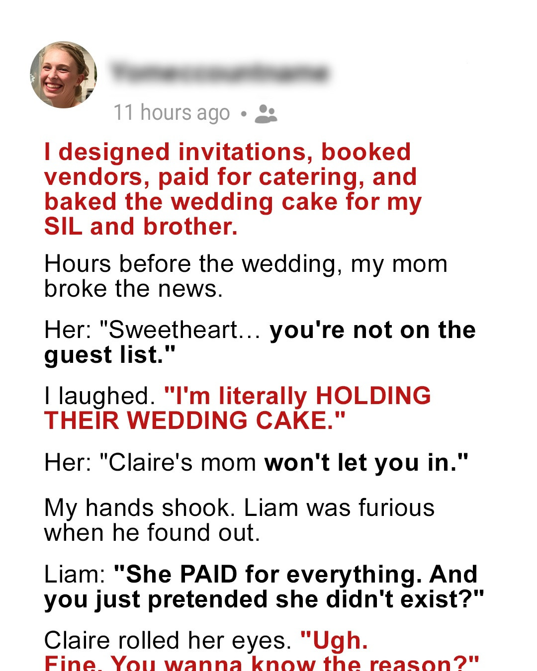I Helped Plan My SIL’s Wedding, Baked the Cake, Paid for the Catering – Then Found Out on the Wedding Day I Wasn’t Invited