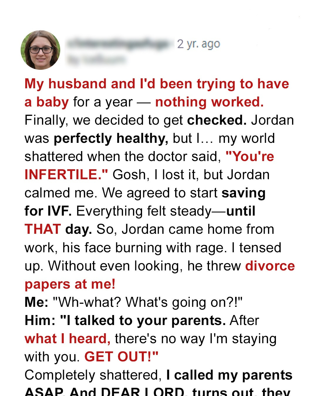 My Parents Forced My Husband to Leave Me Because I Was Infertile, but Seeing Me Later Shocked Them – Story of the Day