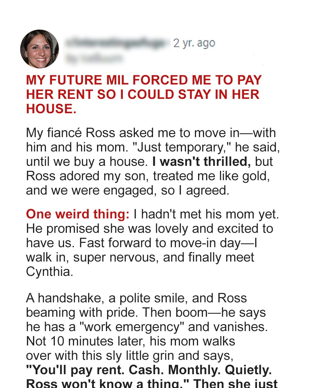 I Was Forced to Pay Rent to My Future MIL Just to Stay in Her House and Keep My Relationship Alive – Story of the Day