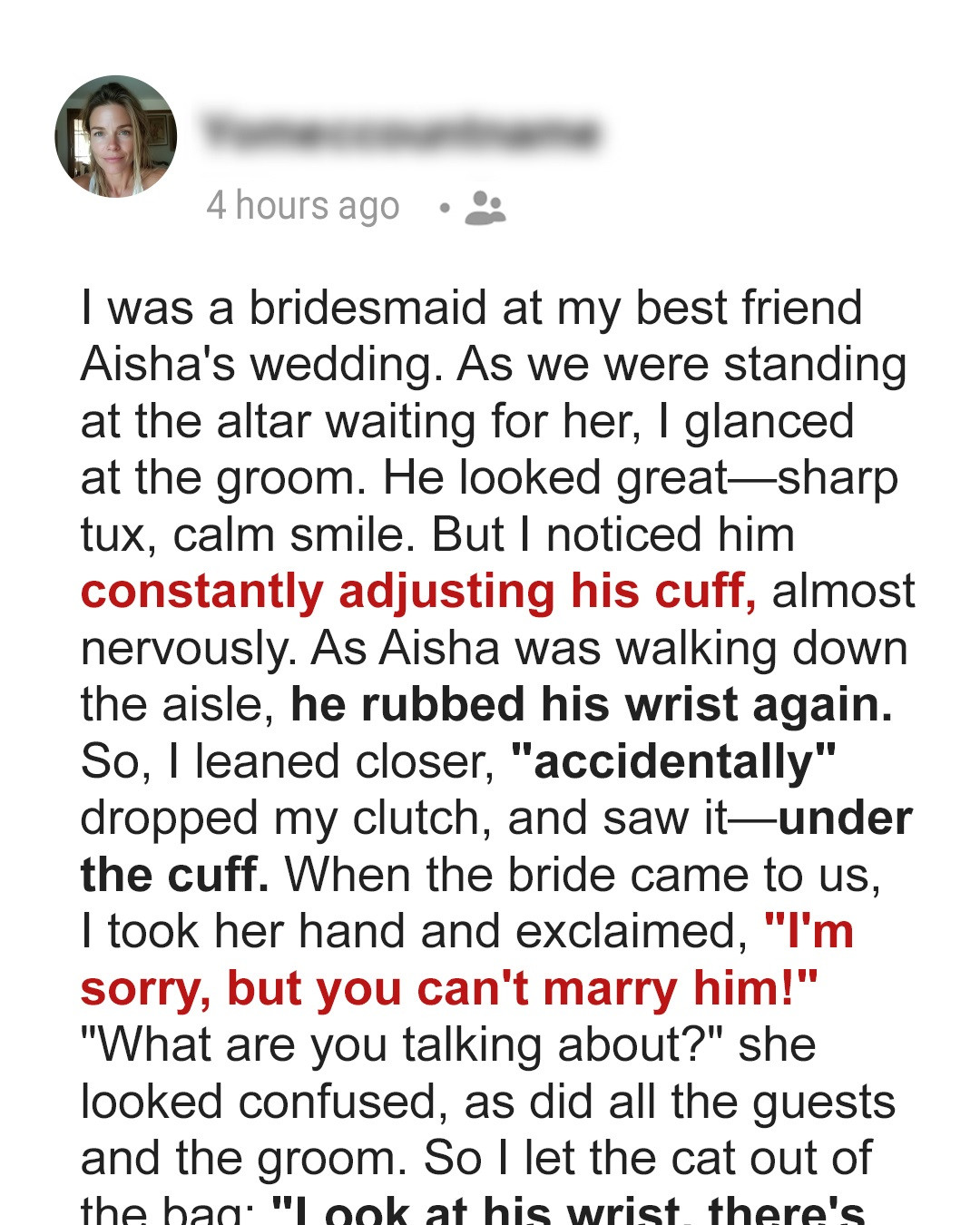I Noticed the Groom Kept Rubbing His Wrist at My Best Friend’s Wedding—So I Stepped in and Exposed a Terrible Secret