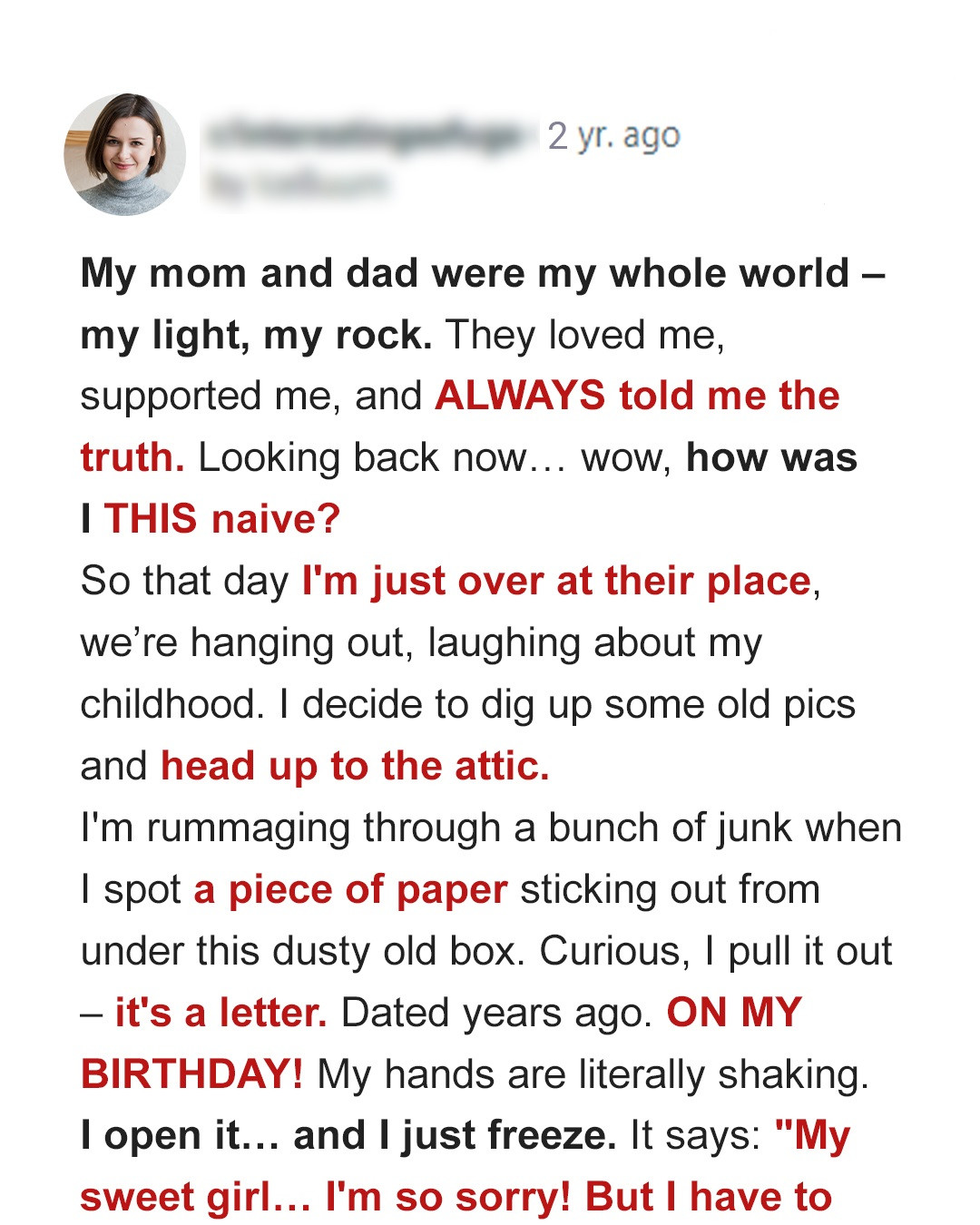 I Found a Letter in the Attic Revealing a Secret My Parents Hid from Me for Years – Story of the Day