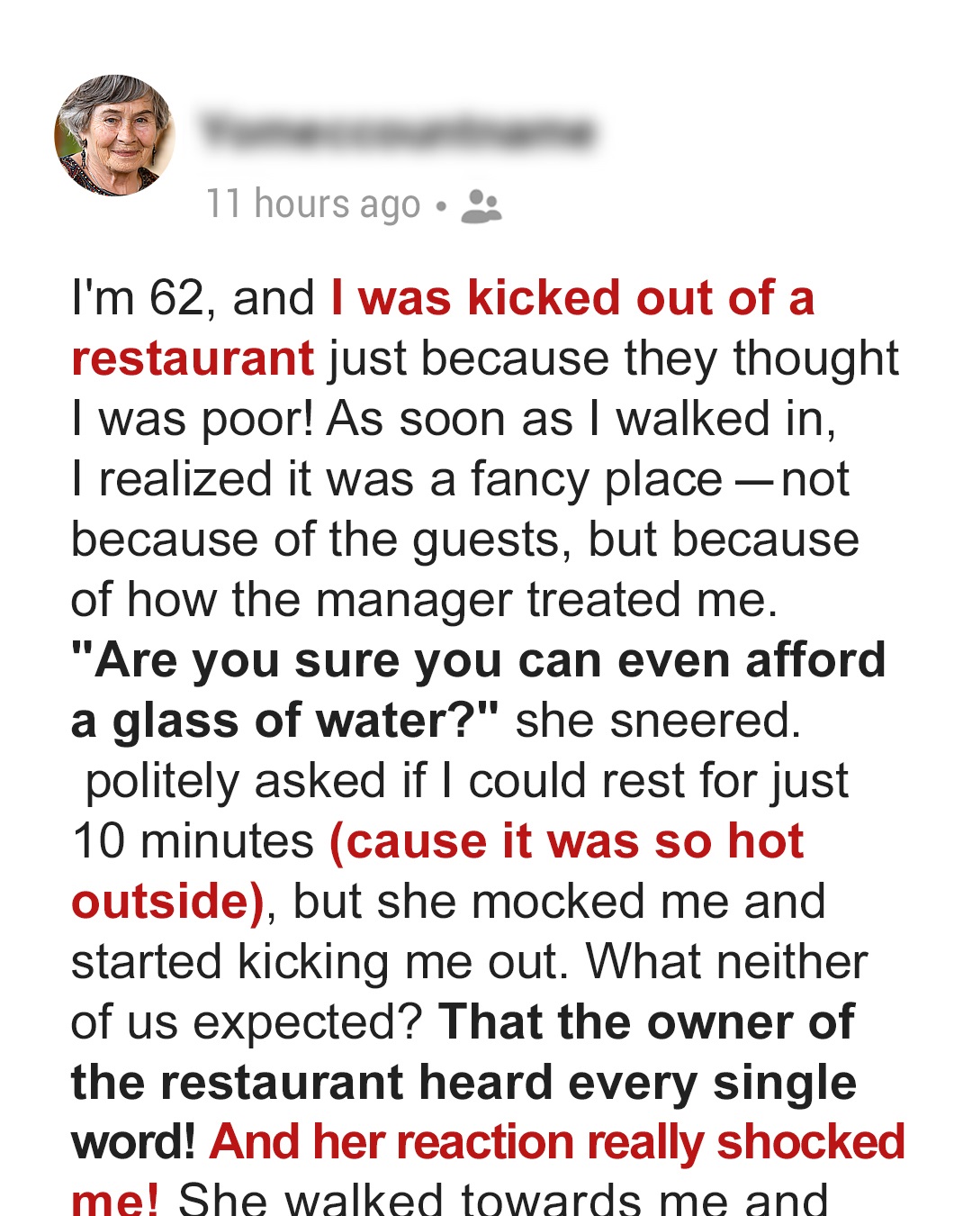 Young Restaurant Manager Tried to Kick Me Out Because of My “Cheap Clothes” – She Had No Idea What Would Happen 10 Minutes Later