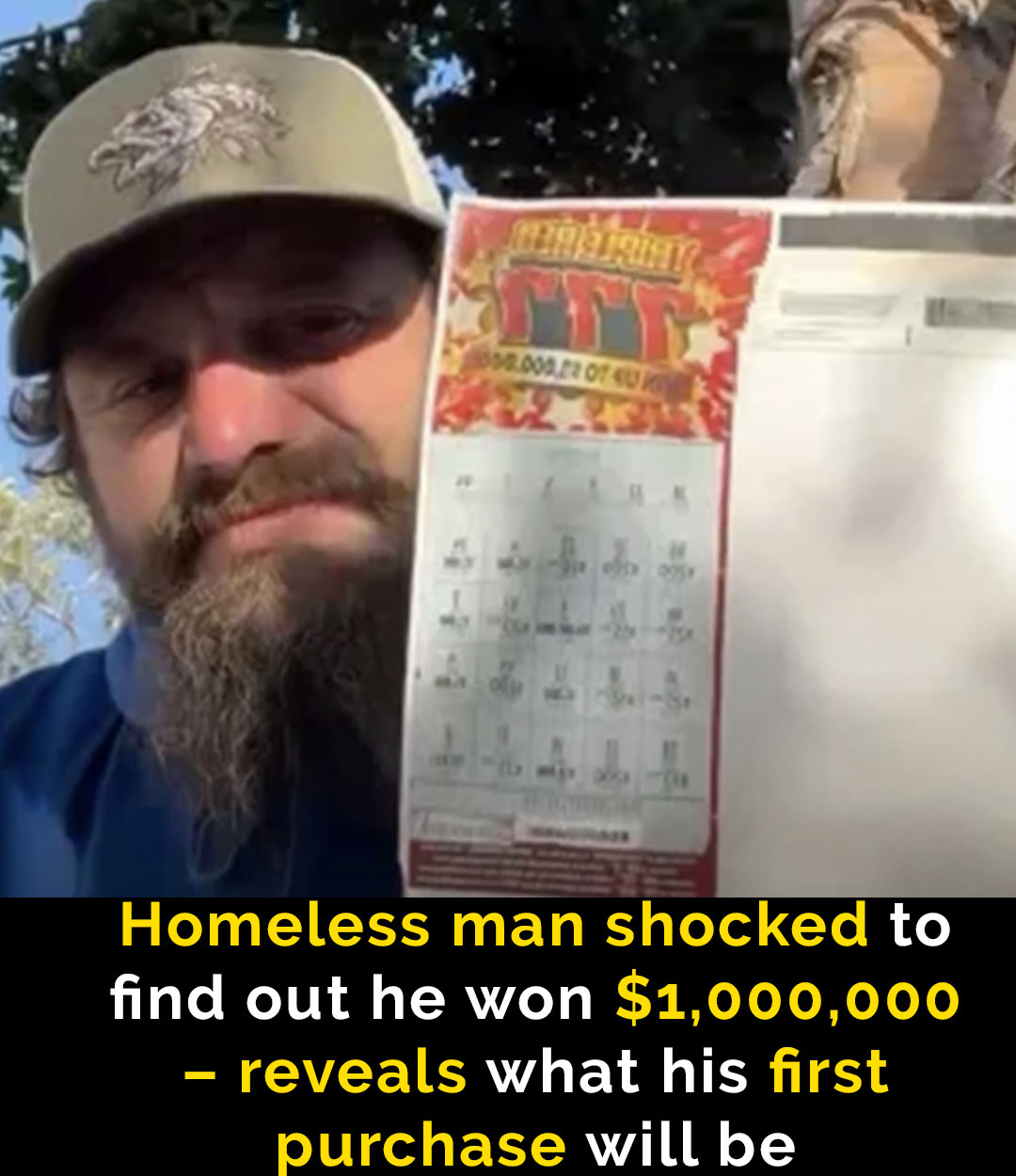Homeless man wins $1M lottery, reveals first big purchase