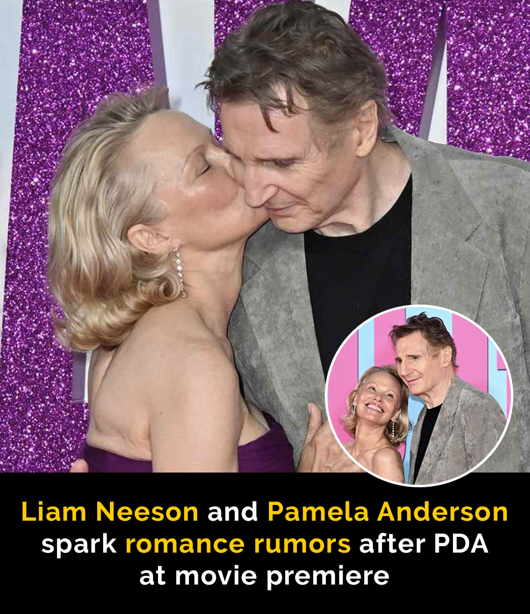 Liam Neeson and Pam Anderson pack on PDA at film premiere