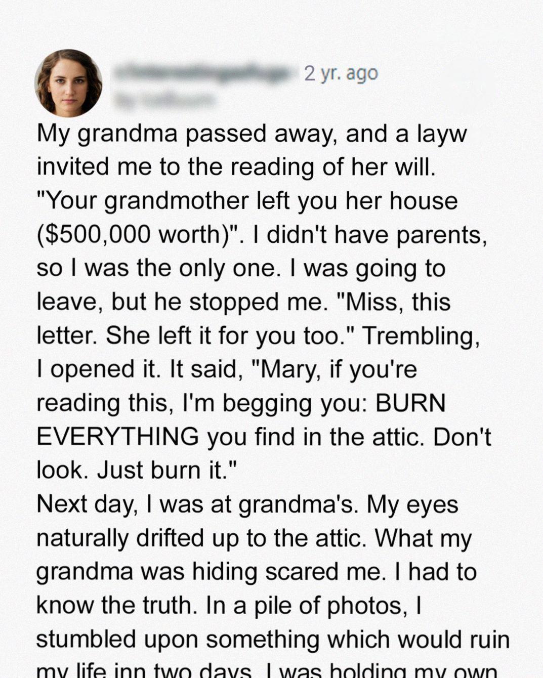 My Inheritance Letter Said ‘Burn Everything in the Attic,’ and Only When I Ignored It Did I Understand Why – Story of the Day