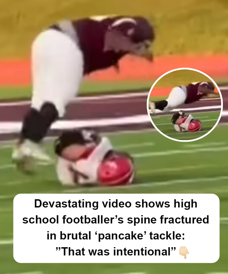 Teen footballer’s spine fractured after brutal pancake tackle caught on tape