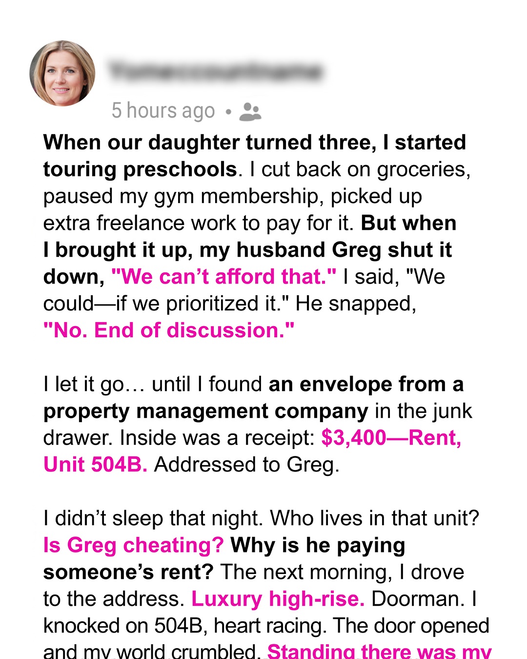 My Husband Said We Couldn’t Afford Preschool — Then I Found Out He Was Secretly Paying Someone’s Rent