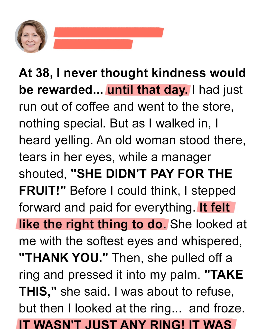 I Thought I Was Just Helping an Old Lady at the Grocery Store, until She Handed Me an Old Ring I’d Seen Before — Story of the Day