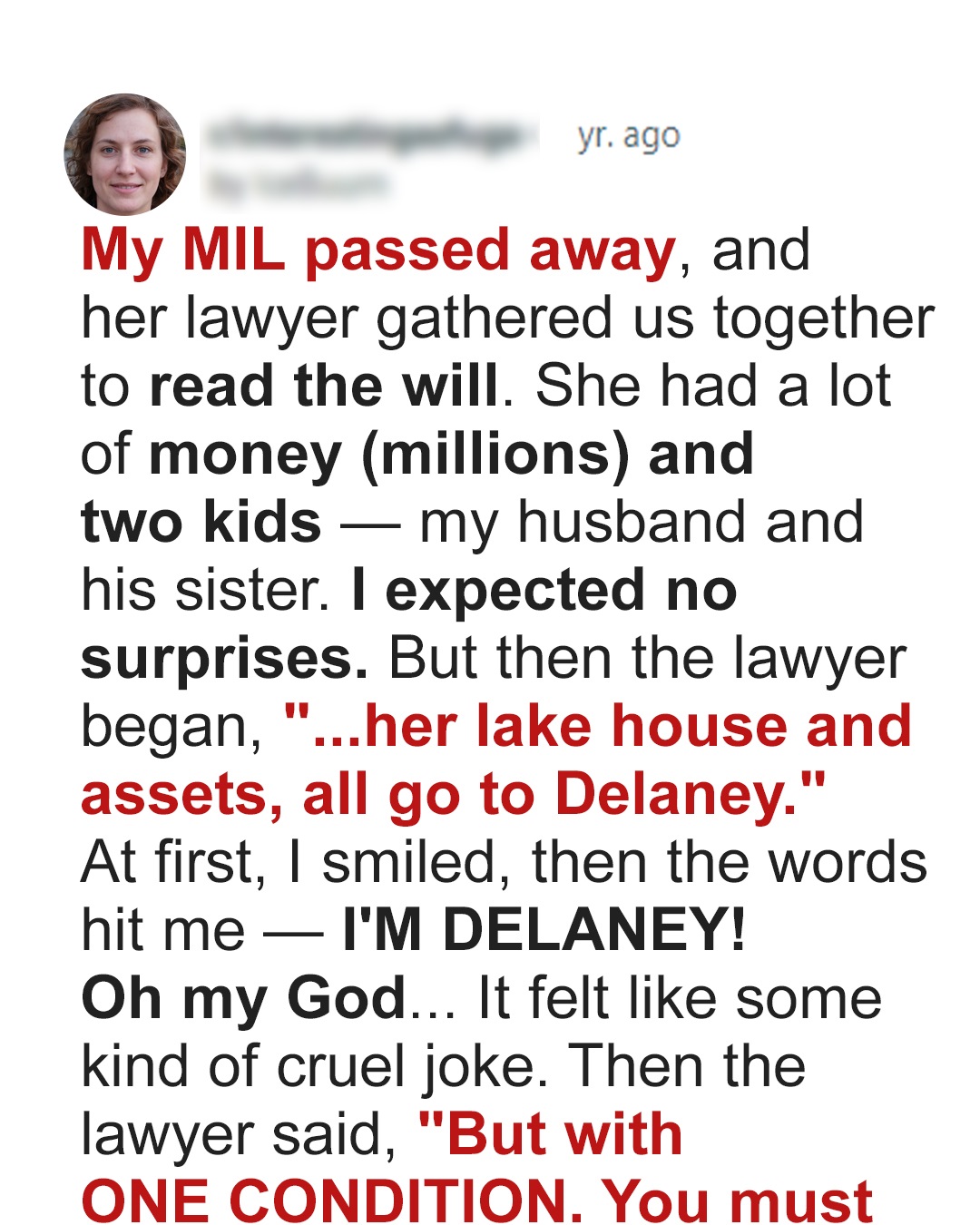 My MIL Left Me Everything Instead of Her Own Children, But My Inheritance Came With a Trap — Story of the Day